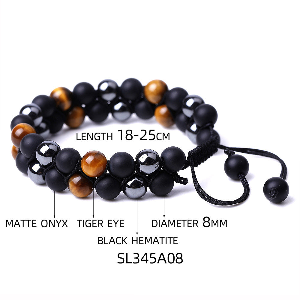 SSFH Braided Protection Trio Bracelet – Onyx, Hematite & Tiger Eye (Adjustable 8mm)