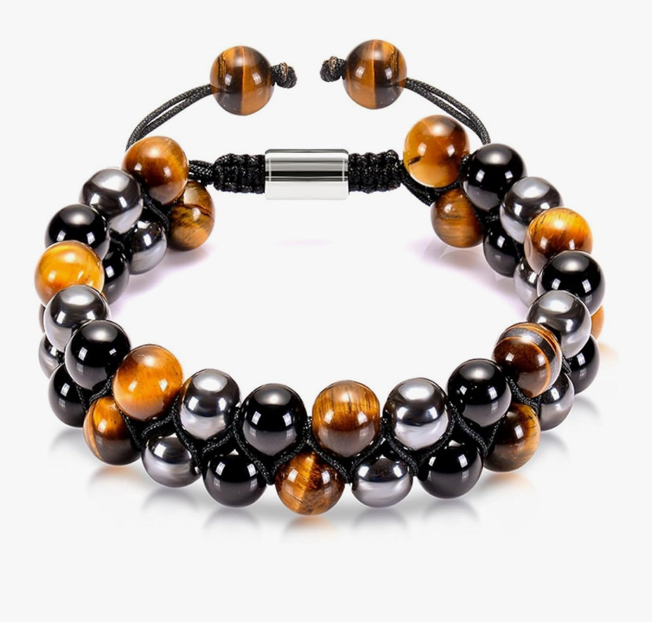 SSFH Braided Protection Trio Bracelet – Onyx, Hematite & Tiger Eye (Adjustable 8mm)
