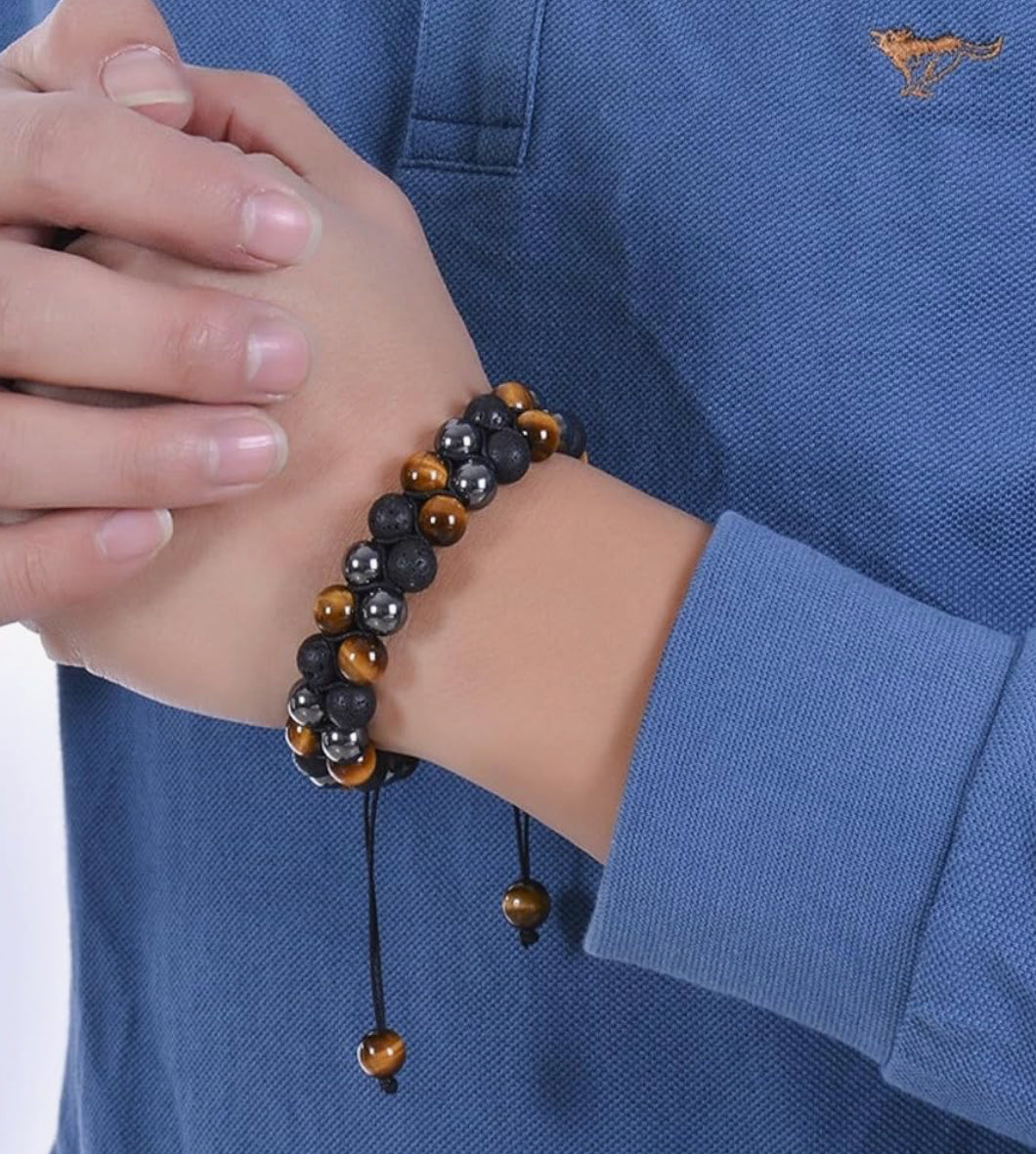 SSFH Braided Protection Trio Bracelet – Onyx, Hematite & Tiger Eye (Adjustable 8mm)