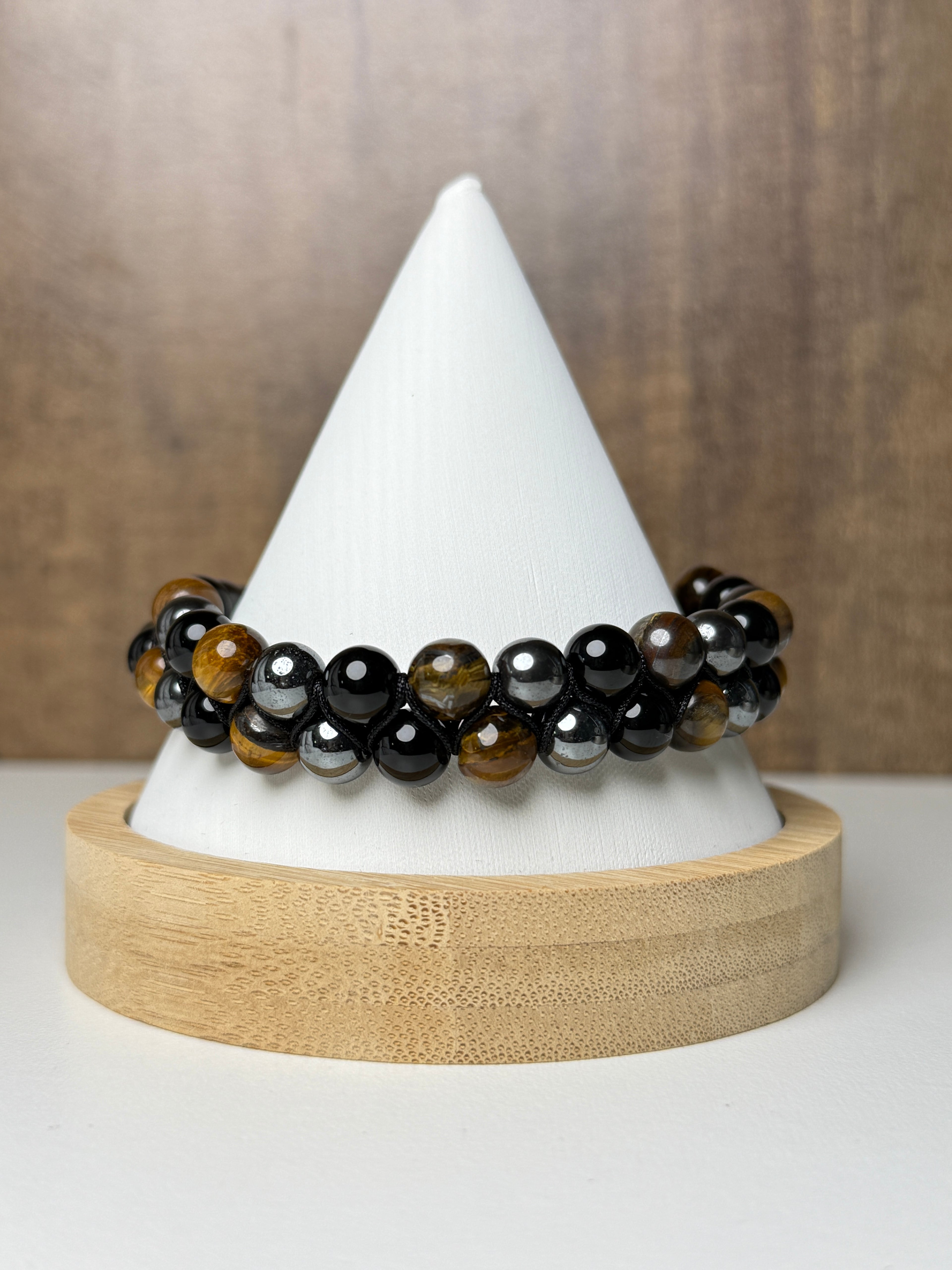 SSFH Braided Protection Trio Bracelet – Onyx, Hematite & Tiger Eye (Adjustable 8mm)