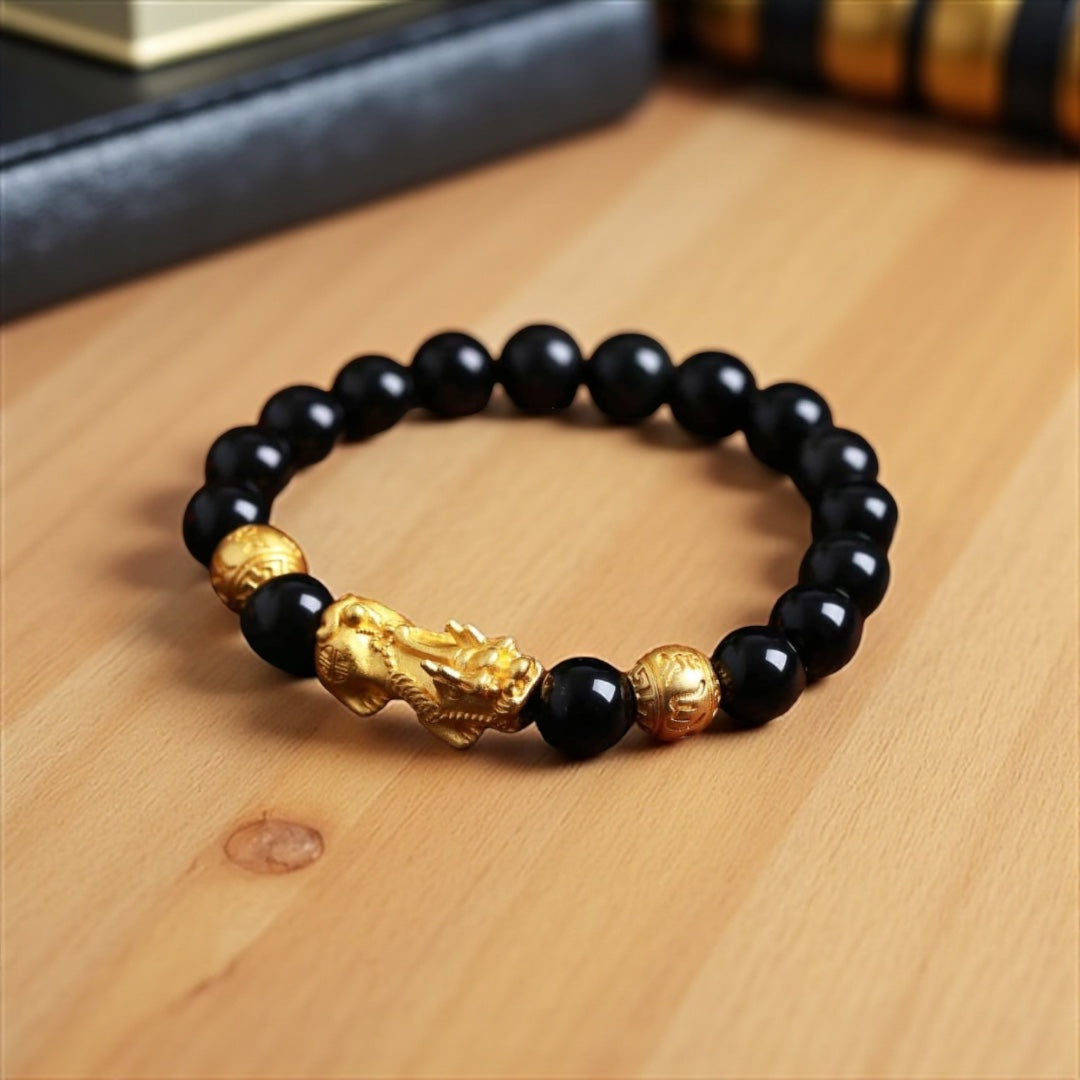 SSFH Golden Fortune – Pi Xiu Wealth Bracelet | Gold-Tone Beads | Women’s Abundance Jewelry