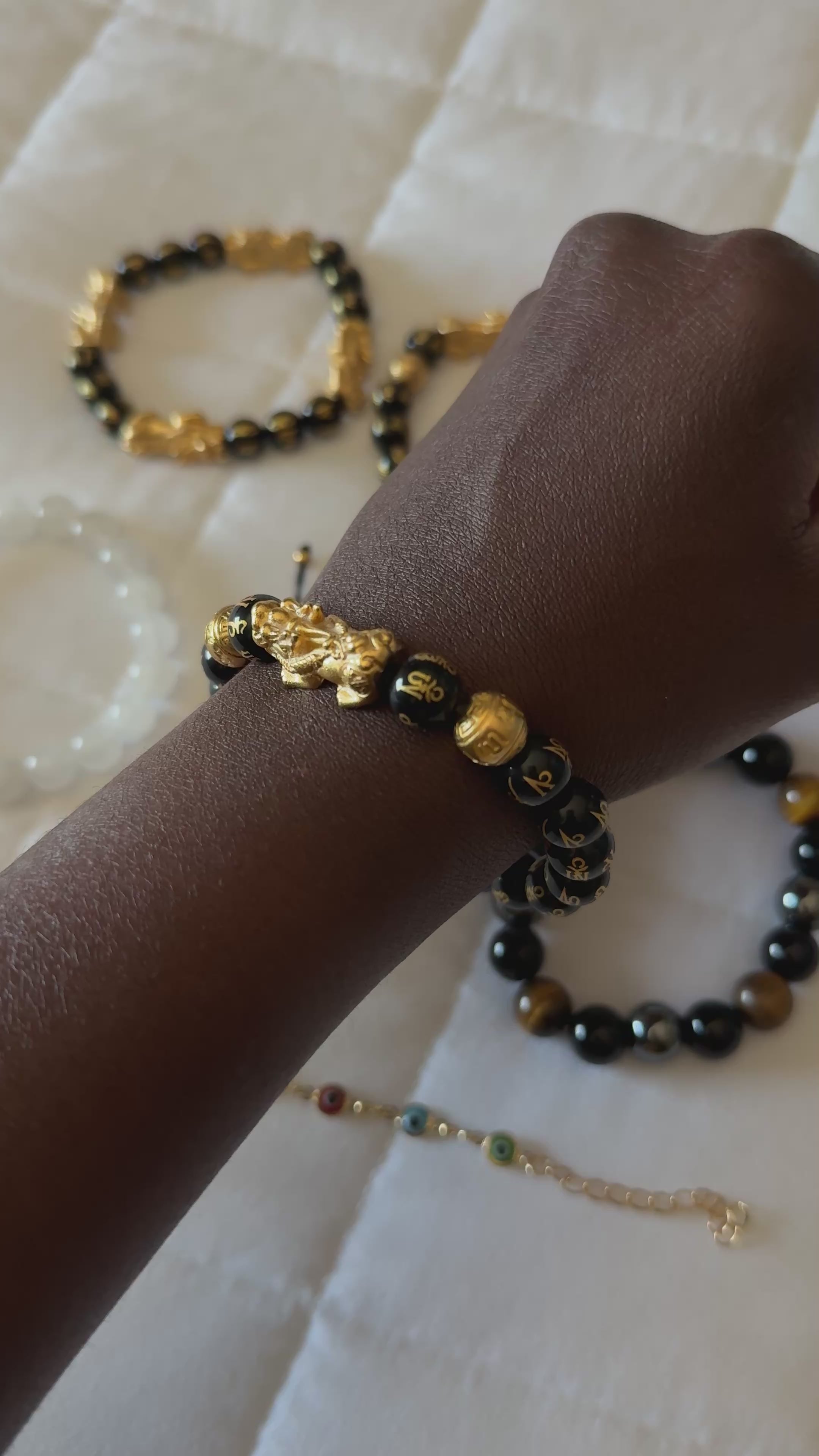 SSFH Golden Fortune – Pi Xiu Wealth Bracelet | Gold-Tone Beads | Women’s Abundance Jewelry